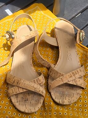 Aerosoles Cinzia Women's Cork-Texture Tan Slingback Sandals, EUC